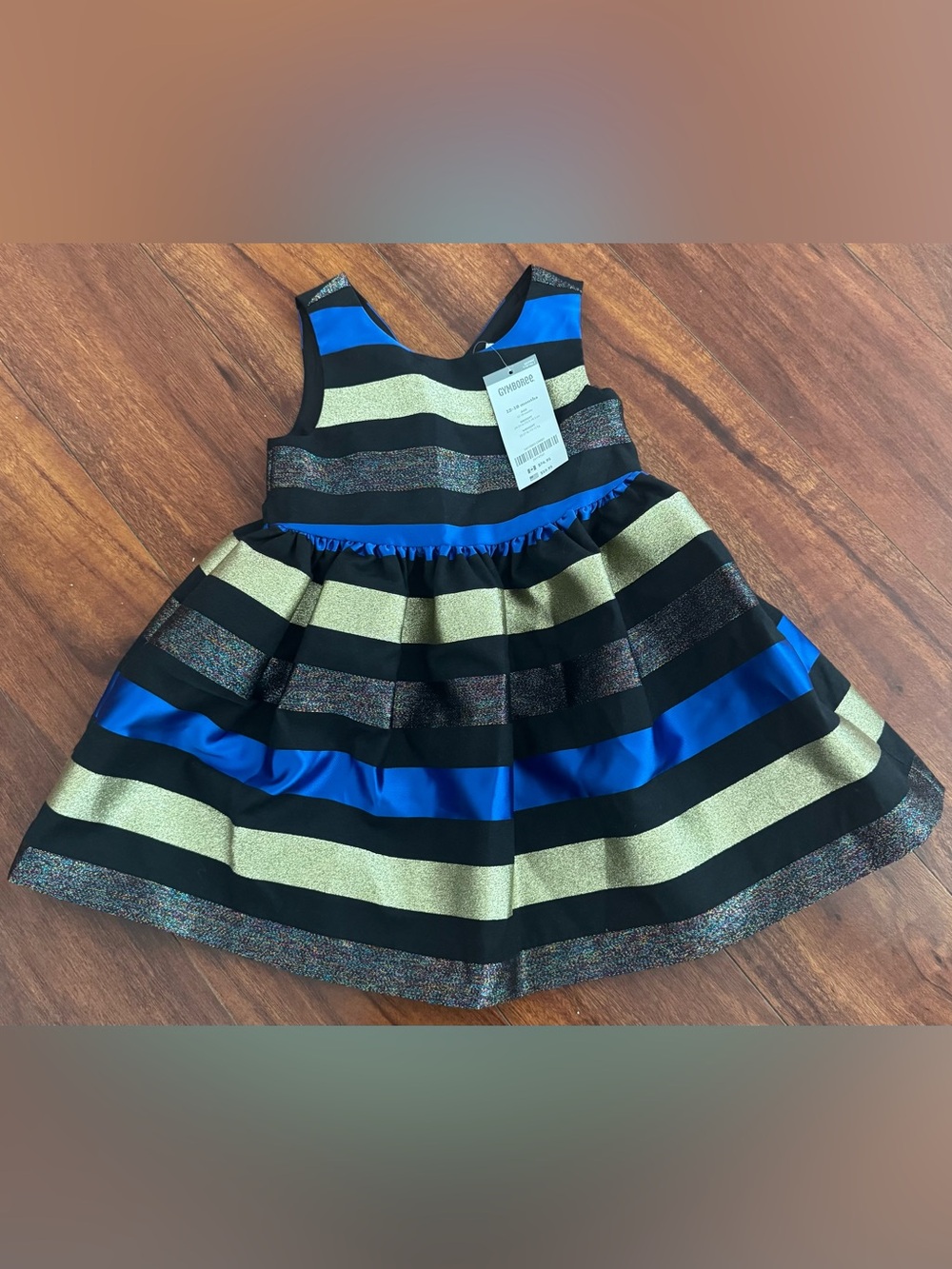 Gymboree Blue, Gold & Black Striped Party Dress